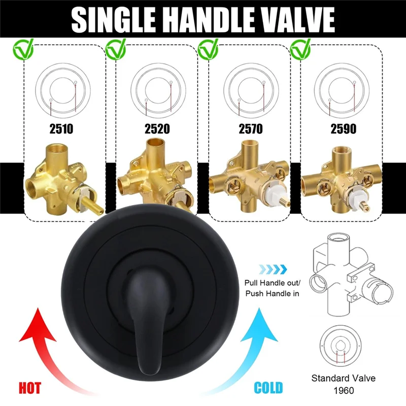 T98C-Black Shower Handle And Valve Kit For Moen Shower Handle Replacement Posi-Temp Valve Replacement