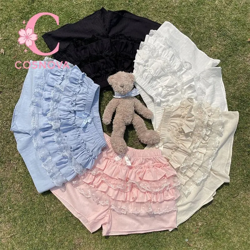 

Японская мини-юбка Honey Girl Kawaii, женская хлопковая кружевная юбка в стиле Лолиты с рюшами, многослойная нижняя юбка, шорты, милая пышная юбка-тортик, низ