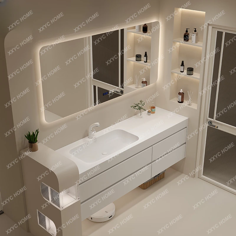 Bathroom Whole Washbin Bathroom Cabinet Combination Minimalist Bathroom Milky White Wash Inter-Platform Basin