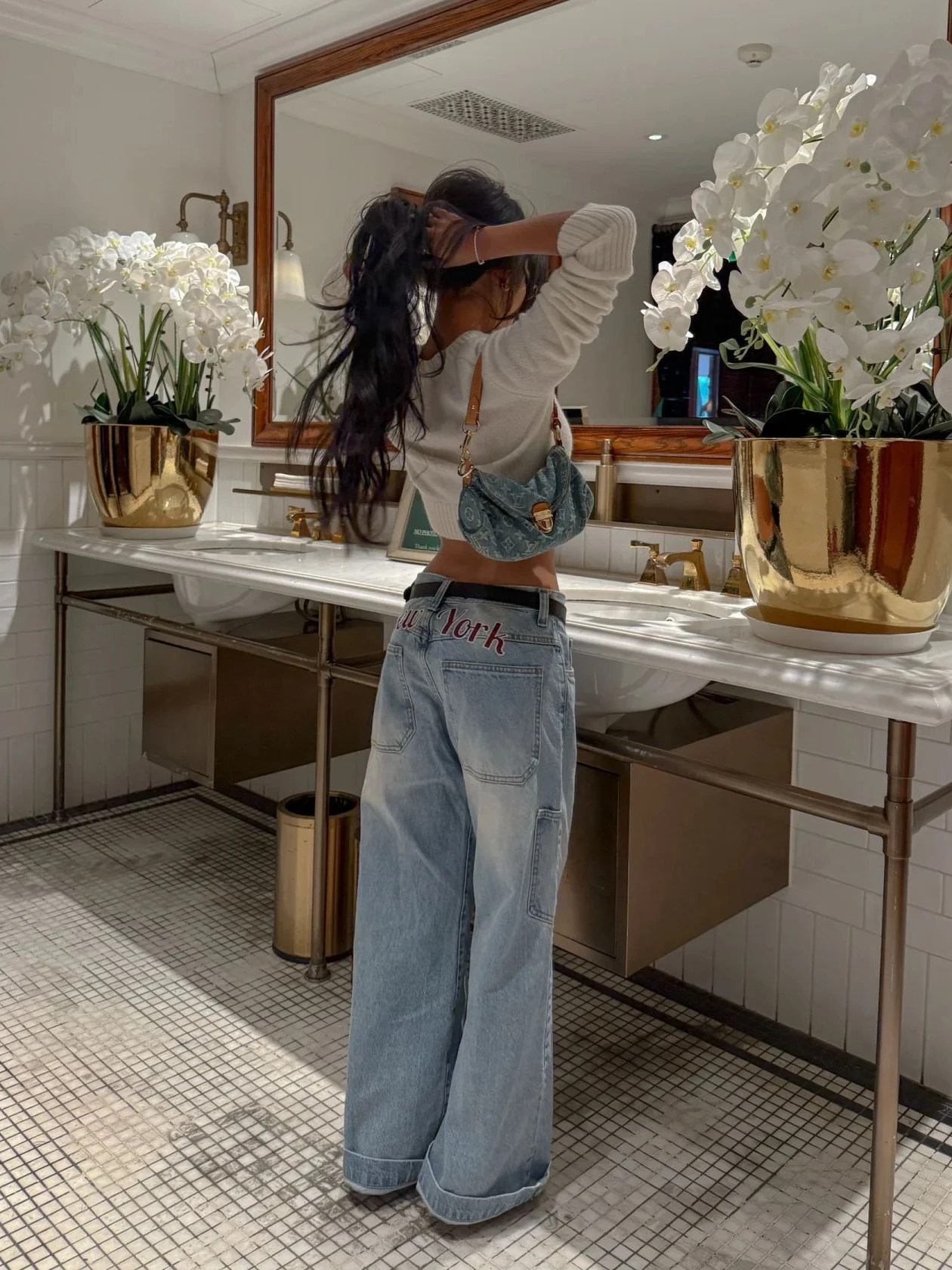 バックレター刺繍ジーンズ女性の夏の新綿ストレートズボン女性アメリカンヴィンテージストリートロングデニムパンツ Y2k