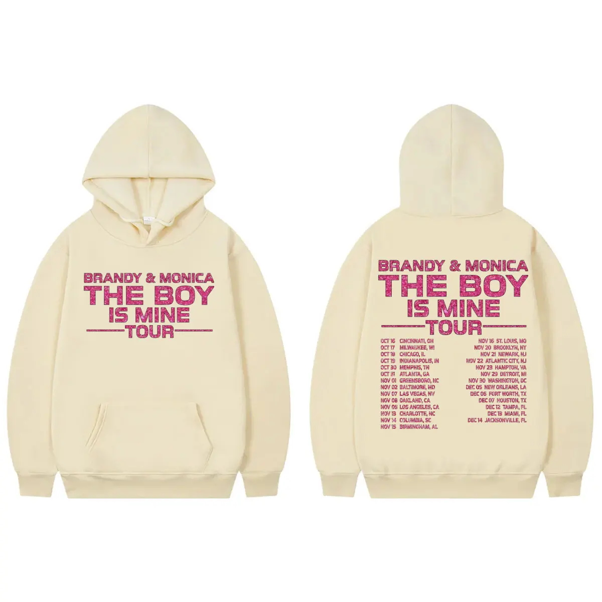 سترة بغطاء للرأس للمغني براندي آند مونيكا جرافيك The Boy Is Mine Tour 2025 بلوفرات للرجال والنساء ملابس عصرية Y2k بلوزات كبيرة الحجم