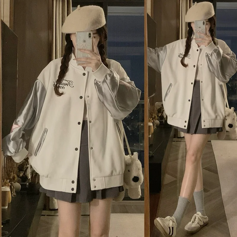 

Casual American Vintage Letter Splicing Baseball Jaet Loose Versatile Couple's Top Trendy Autumn Outerwear ort Coat