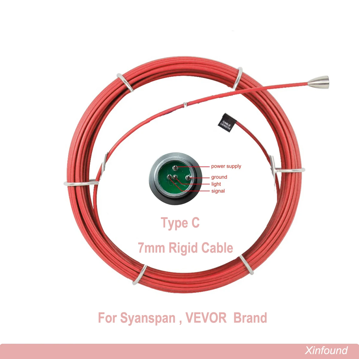 

Жесткий кабель из стекловолокна типа C, 7 мм, с разъемом для змеиной камеры для осмотра труб марки Syanapan и VEVOR