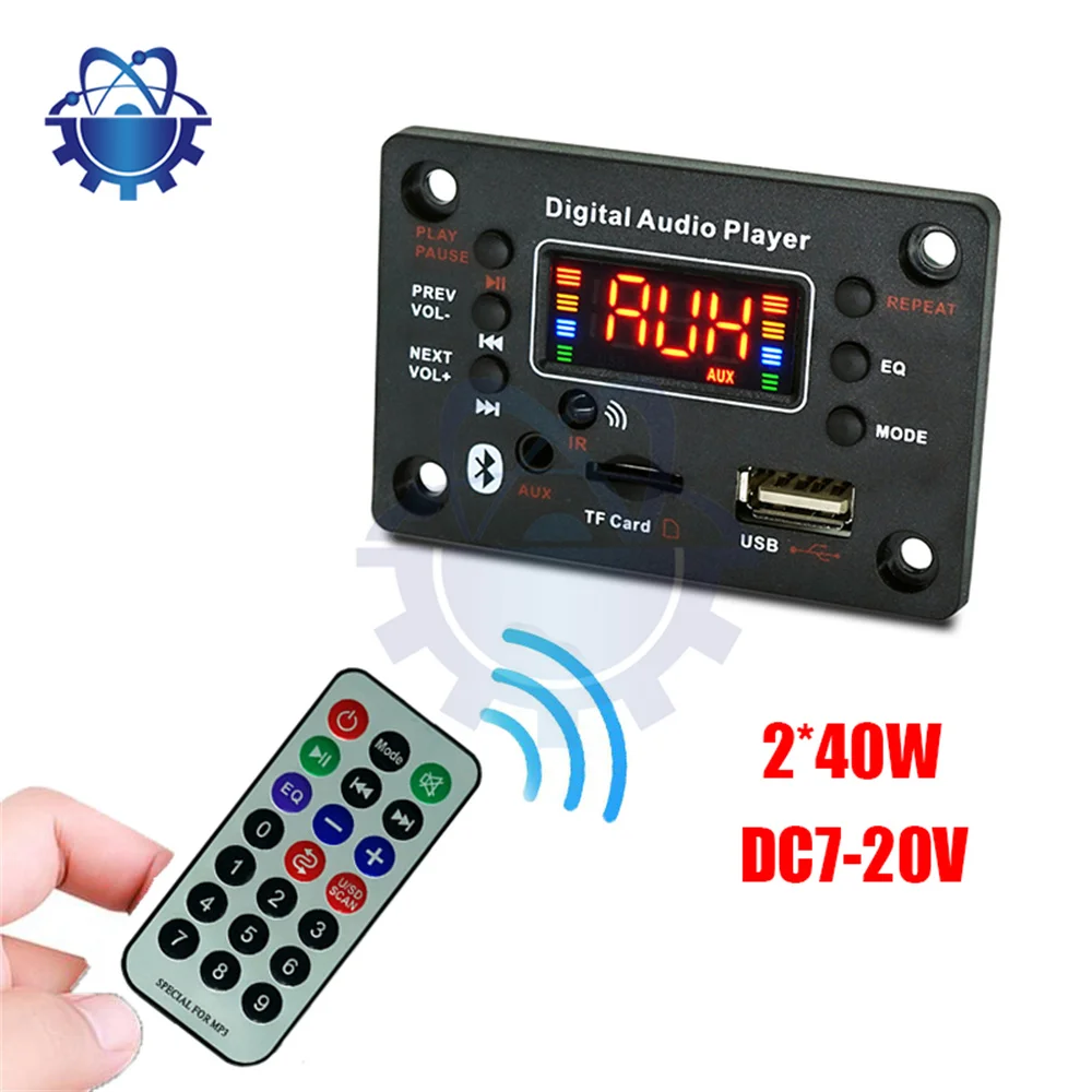 DC7-25V 2*40W 80W Amplifier Bluetooth 5.0 MP3 Decoder Board MP3 Player 12V Car FM Radio Module TF USB AUX Handsfree Call Record