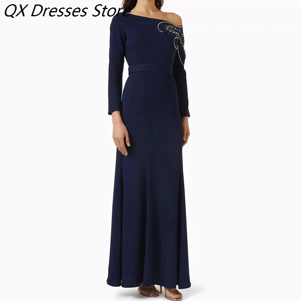 

Women's A-line Evening Dresses Ankle-length One-shoulder Full Sleeve Prom Dresses Fashion Sequined Simple Draped Customized Gown