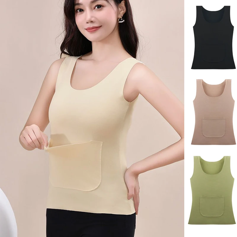 

1pcs Women Thermal Underwear Camisole Female Comfortable Tops Autumn Winter Lady Undershirt With Bra Padded Slim Warm Sling Vest