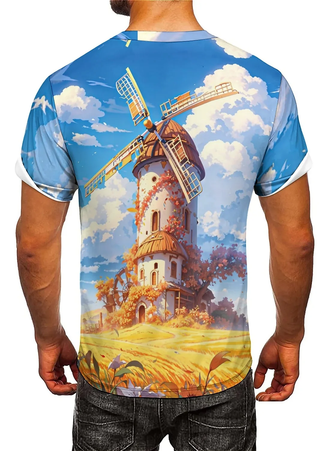 Camping Party-ready, Men's 3D Printed Short-sleeved T-shirts, Lightweight