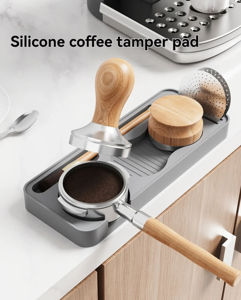 Rutschfeste Silikon-Kaffeestampfer-Unterlage mit Aufbewahrungshalter für Espresso-Zubehör und Kaffeesatz-Verteiler – Detail 1
