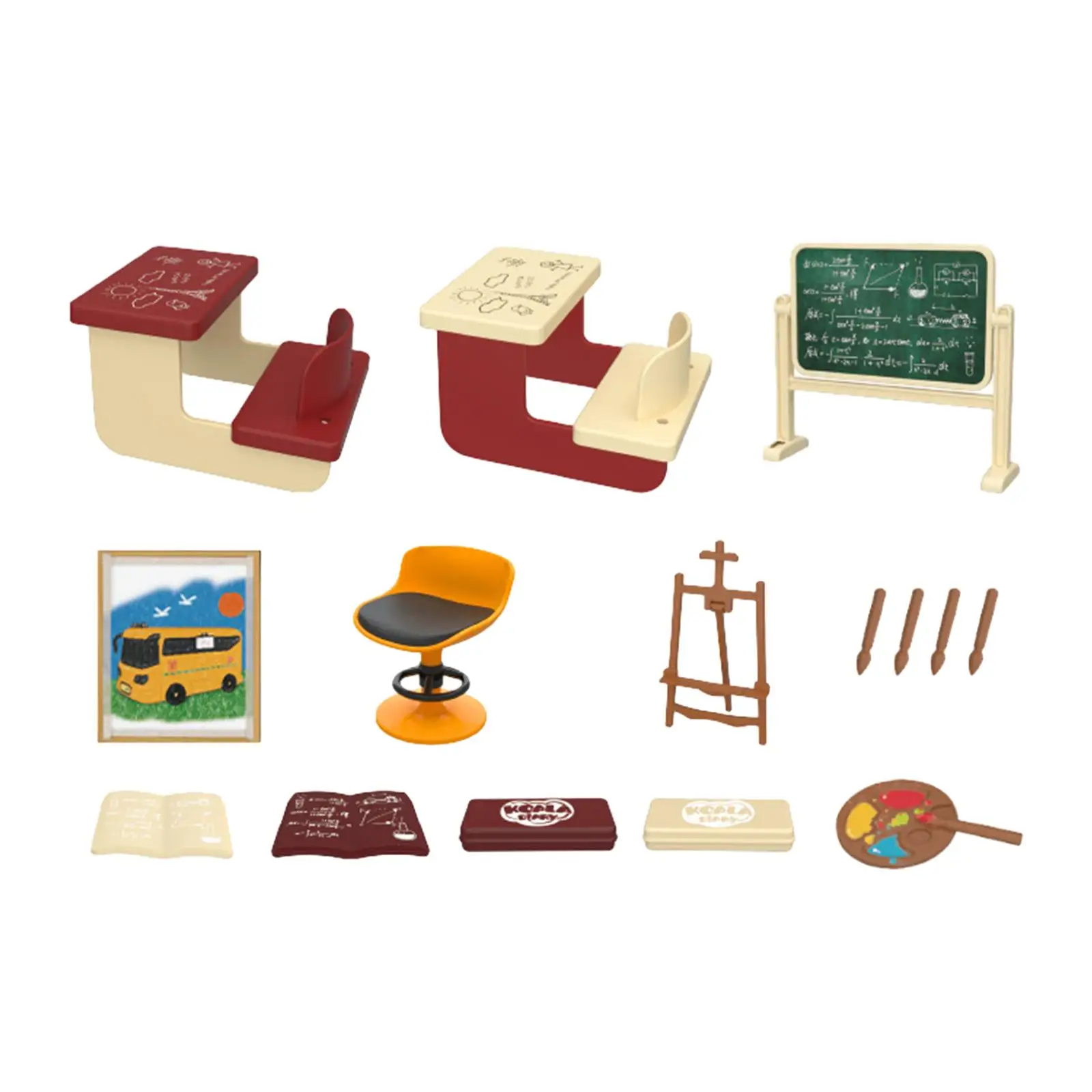 Classroom Dollhouse Furniture, Doll House School Supplies, Miniature Books, DIY Doll Accessories