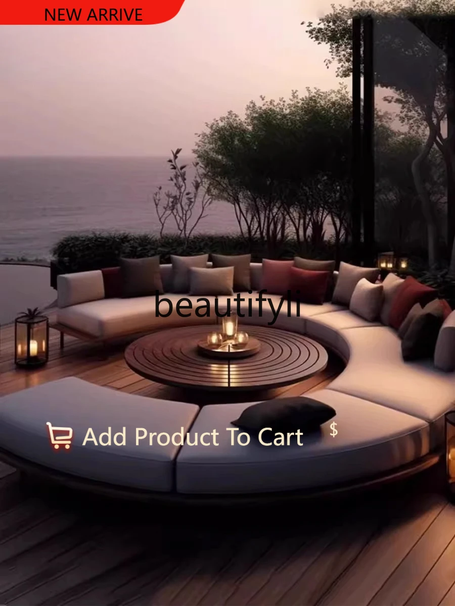 

Outdoor villa terrace teak sofa courtyard garden coffee table sofa combination hotel homestay arc booth G1218