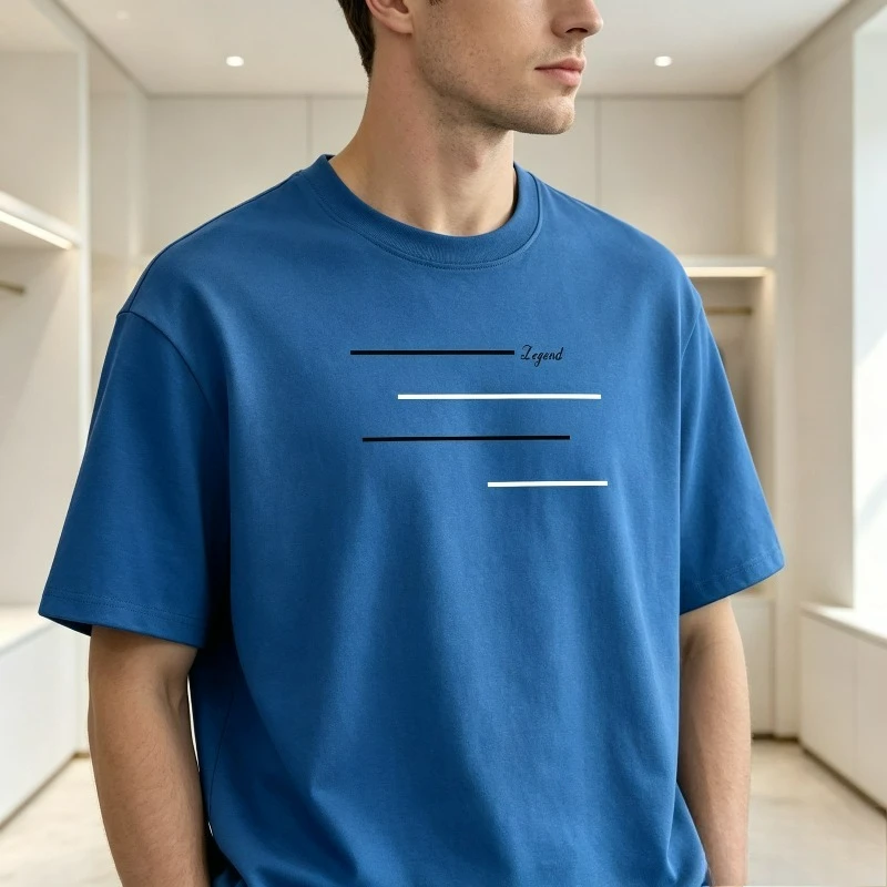 Minimalist Horizontal Line Print Men T-Shirt 100% Cotton Black White Stripe Graphic Tee Casual Streetwear Short Sleeve Top
