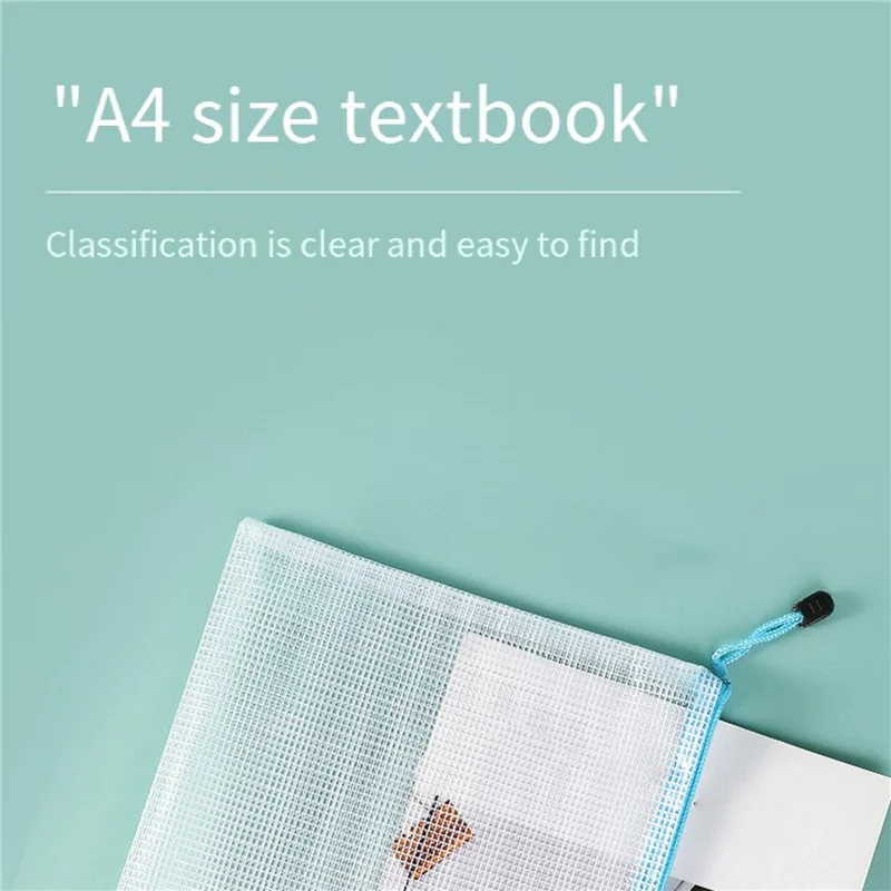 A19E-12PCS A4 Plastic Zip Wallets Mesh Zipper File Bags Document Folders Waterproof Travel Storage Pouch