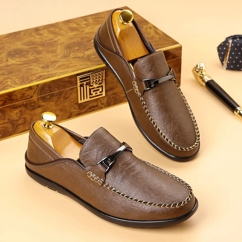 

Luxury Brand Plus Size Loafers Men's Designer PU Leather Business Casual Shoes Soft Leather Comfortable Adult Wedding Shoes Men