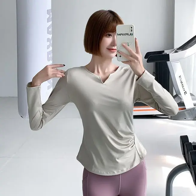 Sports Tops for Women in Spring and Autumn Slim V-neck High-elastic Yoga Tops for High-end Fitness Long Sleeves