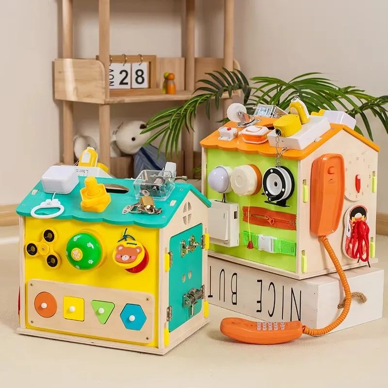 Montessori Children's Early Education Wooden Busy Board Toys New Cloth Fun Cognitive Matching Fun Things Busy House