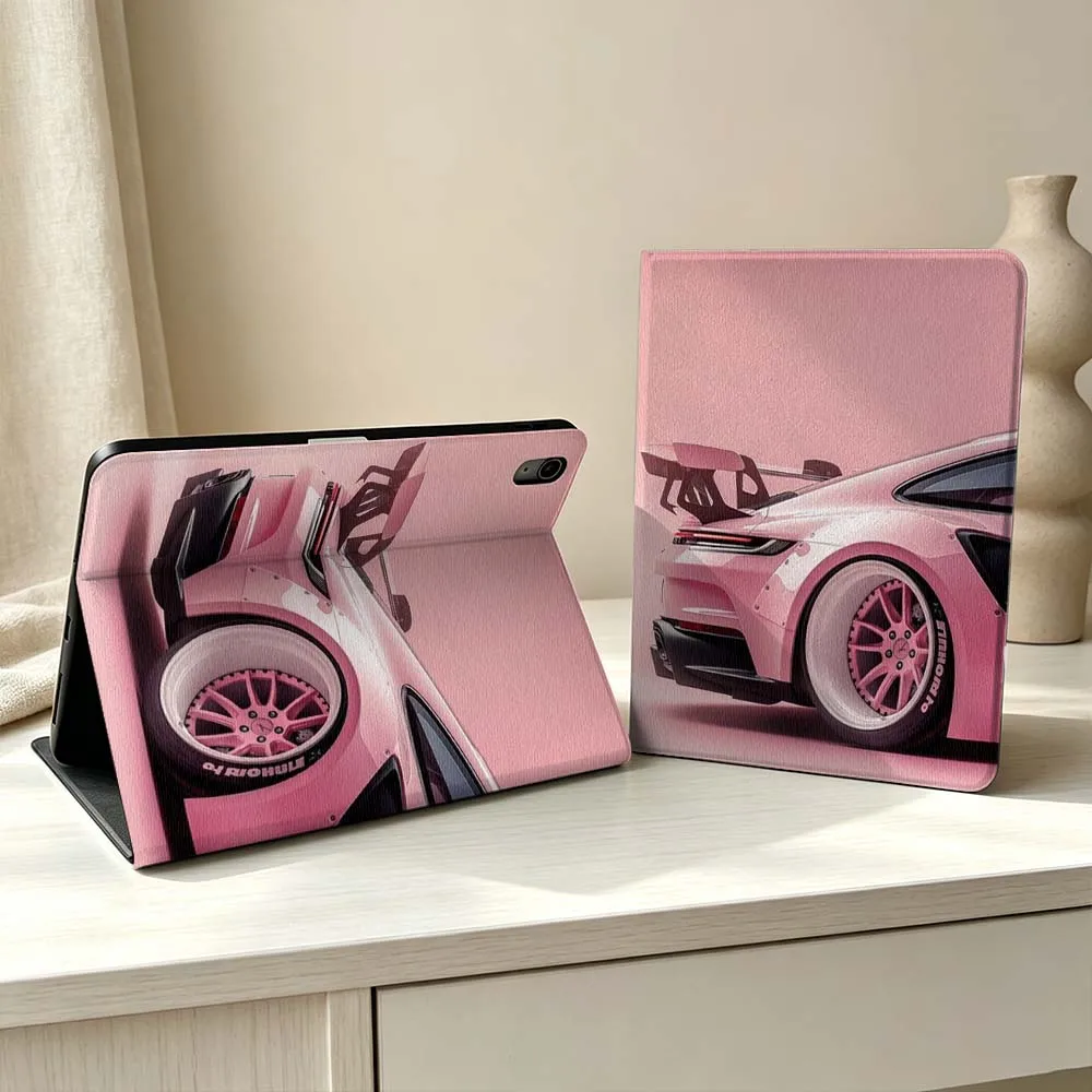 

Pink Sports Car Rear For iPad Pro Air mini 7 6 5 4 3 2 1 M5 M4 M3 11th 10th A17 Pro A16 A14 Soft Pen Tray Tablet Case
