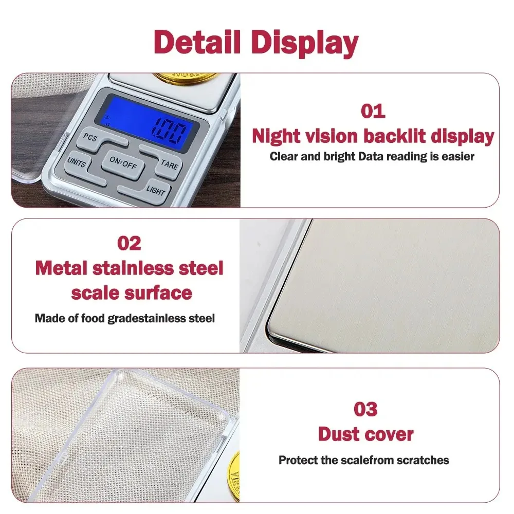 0.01g/500g Mini Electronic Scales High Precision Digital Scale for Jewelry Suitcases Travel Scale Pocket Mini Scale for Kitchen