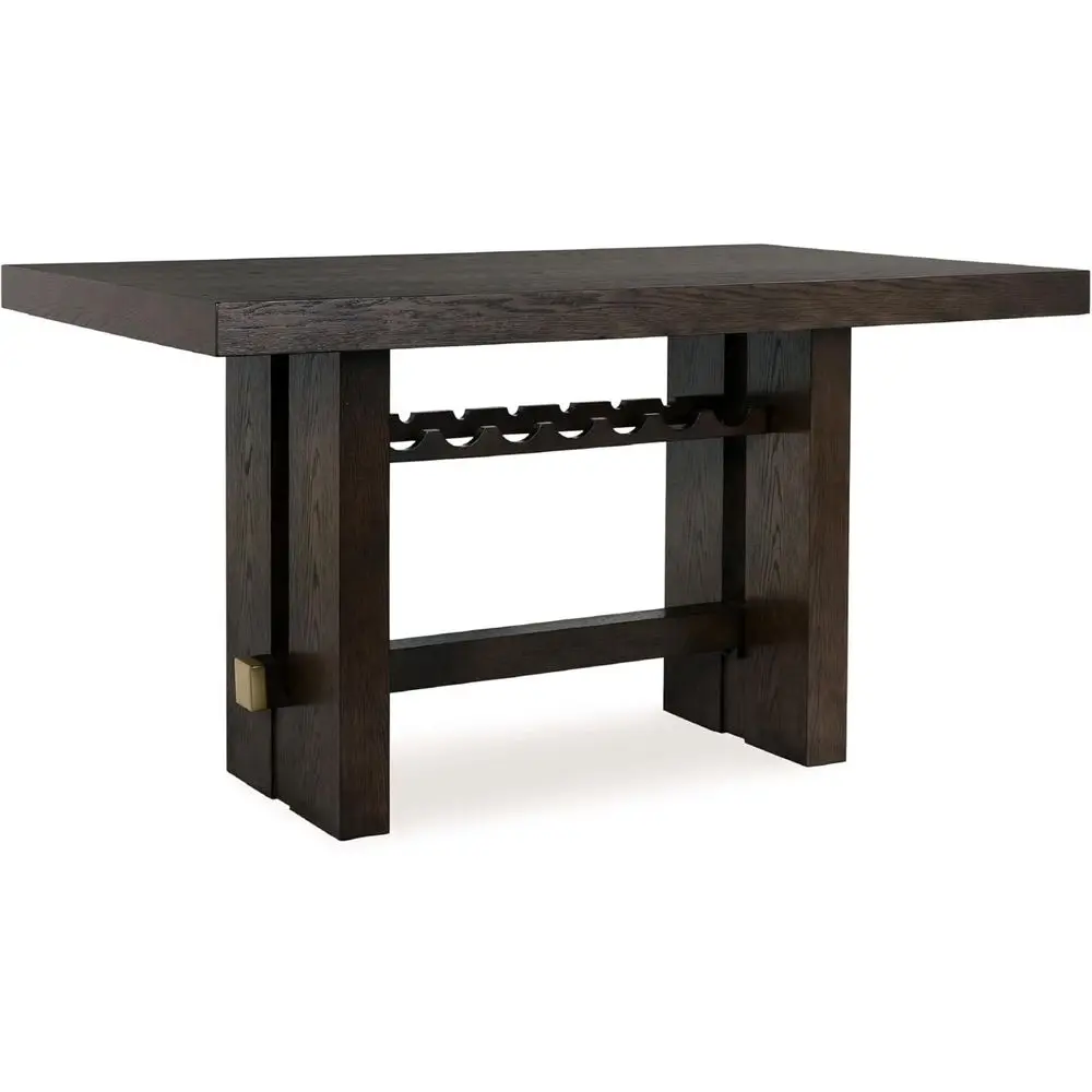 

Contemporary Counter Height Dining Table with Double-Pedestal and Wine Rack, Rich Brown