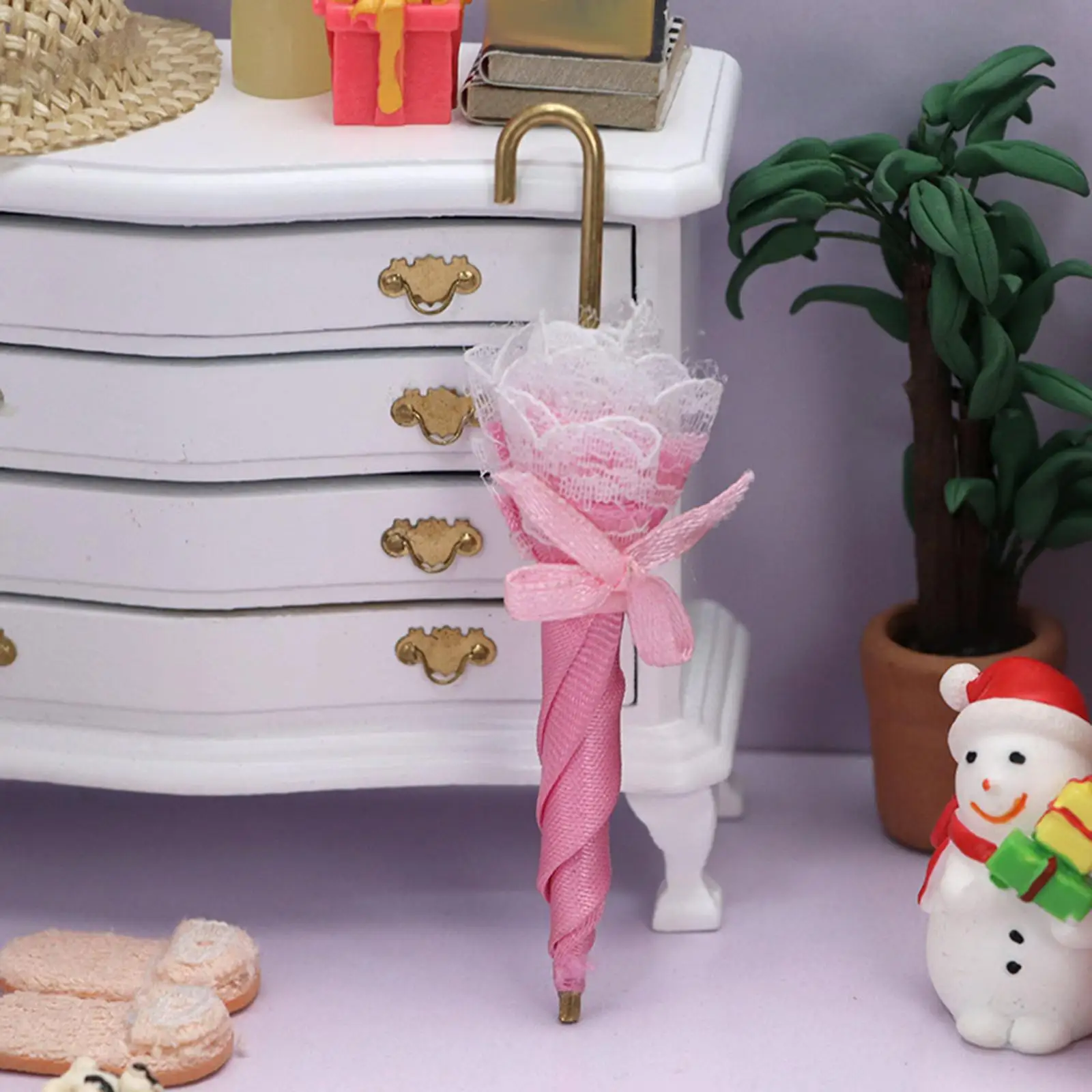 Domek dla lalek Mini Różowy Parasol Damski Koronkowy Model 1/12 Akcesorium do Domku dla Lalek Miniaturowe Meble dla Lalek
