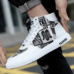 2023 New High Top Men's Shoes Personality Graffiti Lace-up Men's Shoes Casual Sneakers Student Sneakers Luxury Sneakers Boots