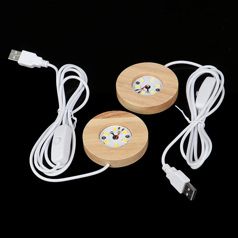 Wood Light Base Rechargeable Remote Control Night Lamp Colorful LED Light Art Ornament Crystal Glass For Epoxy Resin Base 6/8Cm