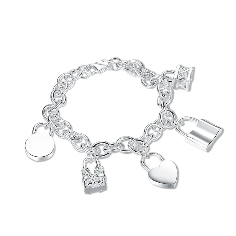 

Charm 925 Sterling Silver 8 Inches Round Heart Lock Bracelet For Women Fashion Party Wedding Jewelry Gift Wholesale New