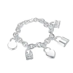 Charm 925 Sterling Silver 8 Inches Round Heart Lock Bracelet For Women Fashion Party Wedding Jewelry Gift Wholesale New