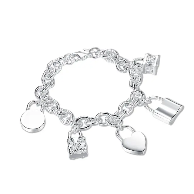 Urok 925 Sterling Silver 8 cali okrągła bransoletka z zamkiem w kształcie serca dla kobiet Fashion Party biżuteria ślubna prezent hurtowo nowość