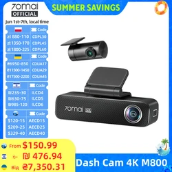 70mai Dash Cam 4K M800 2160P eMMC Built-in 128GB GPS ADAS Support 24H Parking Guard 4G Compatible Upgraded Ver. of 70mai M500