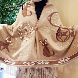 Niche Scarf Design Cute Cartoon Scarf Shawl Women Versatile Thickened Warm Double-sided Winter Button Scarves Girl Dual-purpose