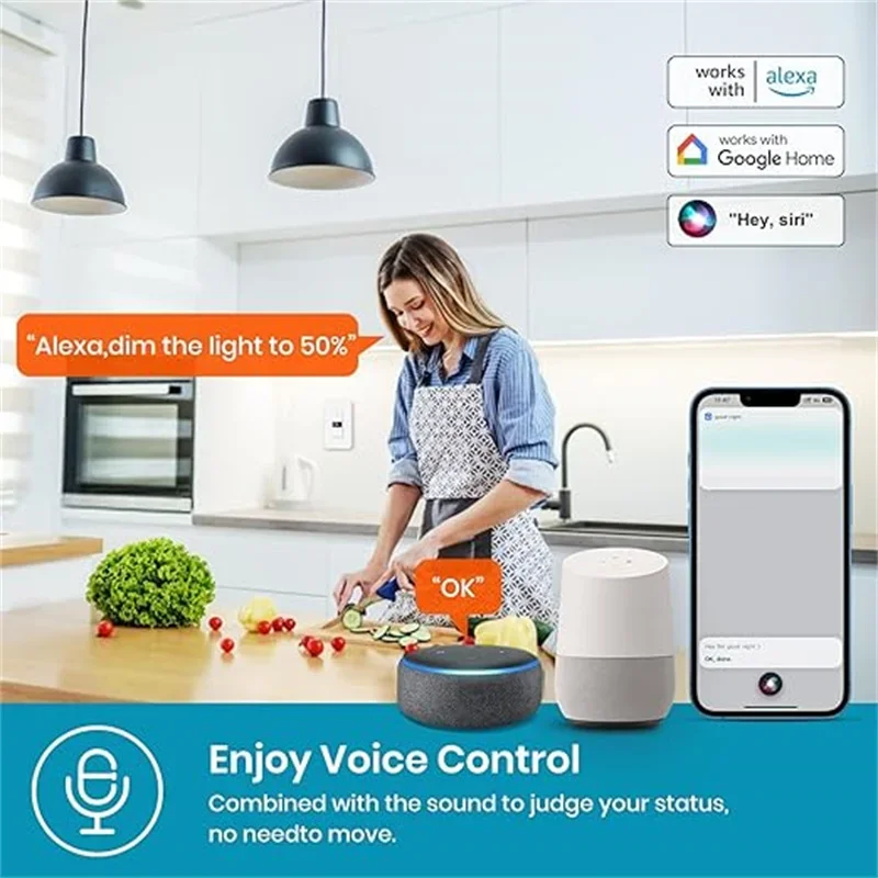 2025 New 3 Way Tuya Smart Dimmer Switch Digital Display Home Light Switch Voice Control Works with Siri, Alexa and Google Home