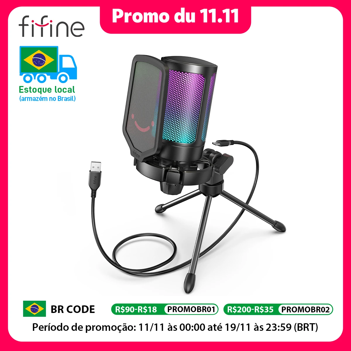 FIFINE USB Condenser Gaming Microphone, for PC PS4 PS5 MAC with Pop Filter Shock Mount&Gain Control for Podcasts ,Ampligame A6V