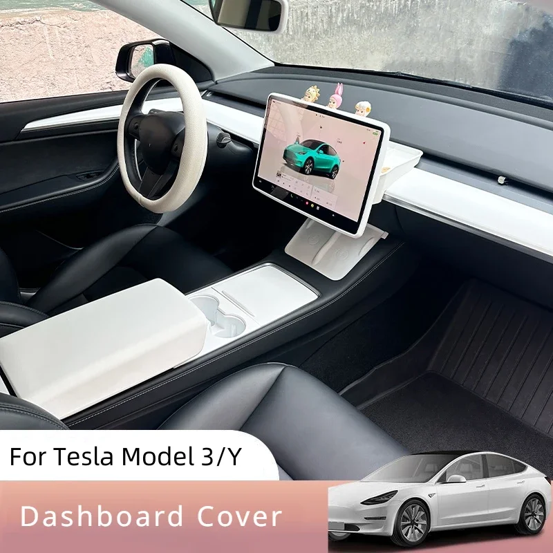 For Tesla Model 3 Model Y Dashboard Cover with Adhesive White Door Trim Panel Cover Anti Wear Panel Protector Car Accessories