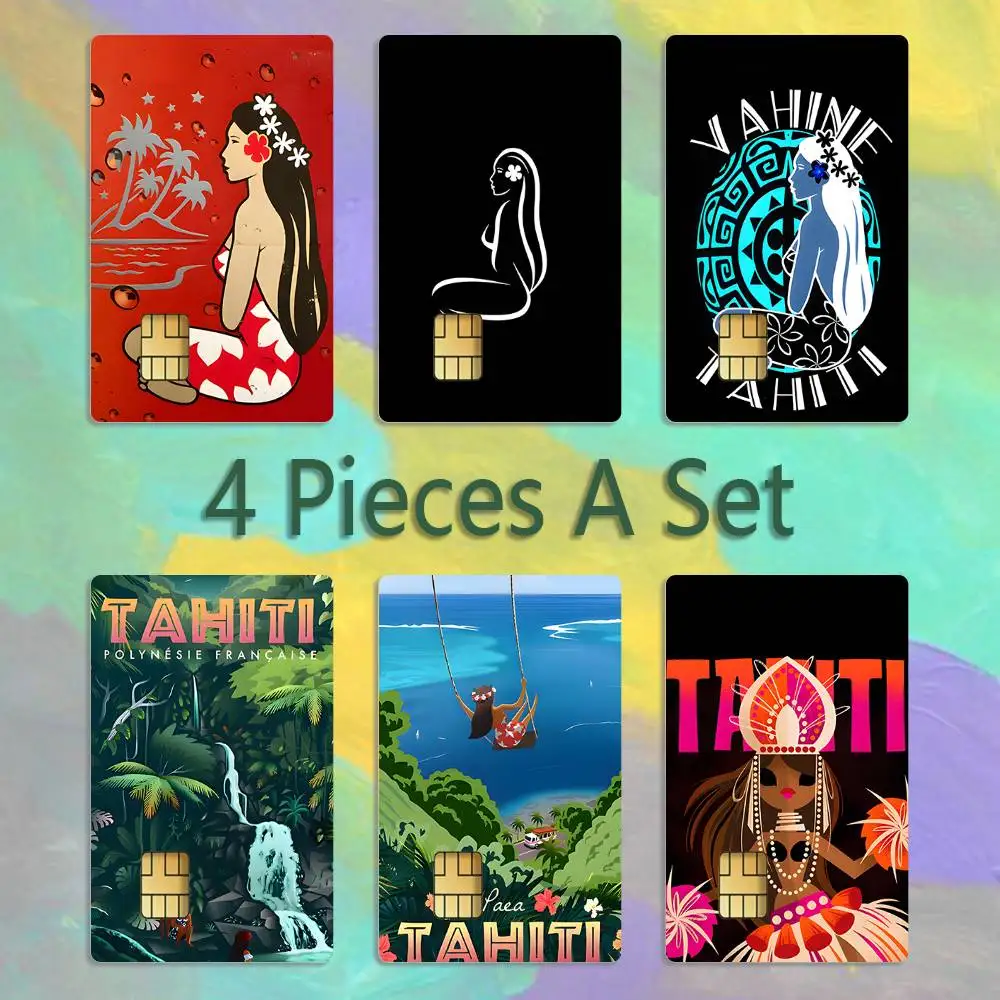 

Hinano Tahiti Girl Beach Credit Card 4PCS Anti-scratch Waterproof Stickers for Bank Debit Decorative Protection