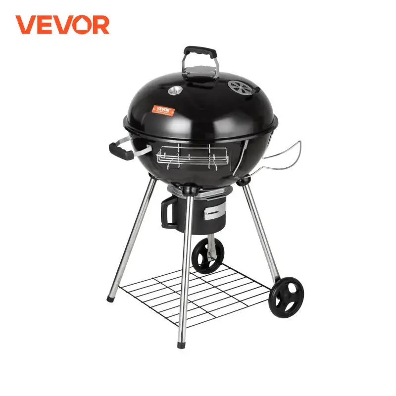 VEVOR Barbecue à Charbon de Bois Grill 56x56 cm Barbecue Rond sur Pied avec Couvercle et Roues Gril