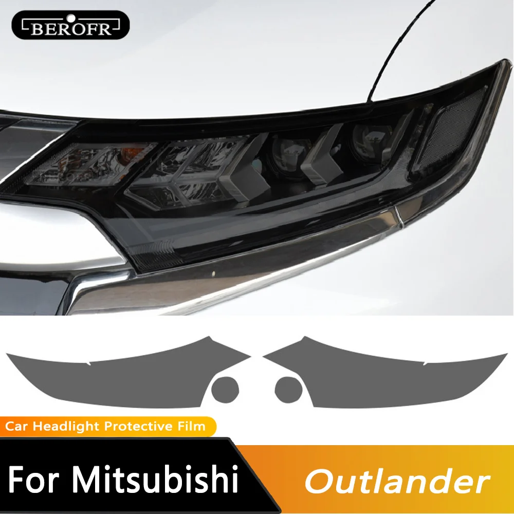 2 Pcs Car Headlight Protective Film Front Light Transparent Smoked Black TPU Sticker For Mitsubishi Outlander 2015-2020