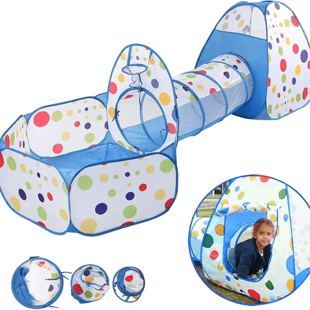 3‑In‑1 Kids Play Tent for Youngsters, Foldable Indoor Game Play House with Sturdy Steel Frame, Durable Polyester Fabric Portable Play Fort, Red & Blue Color Options for Children Indoor Activities, Balls Not Included, Perfect Birthday Holiday Gift Toy - view 3