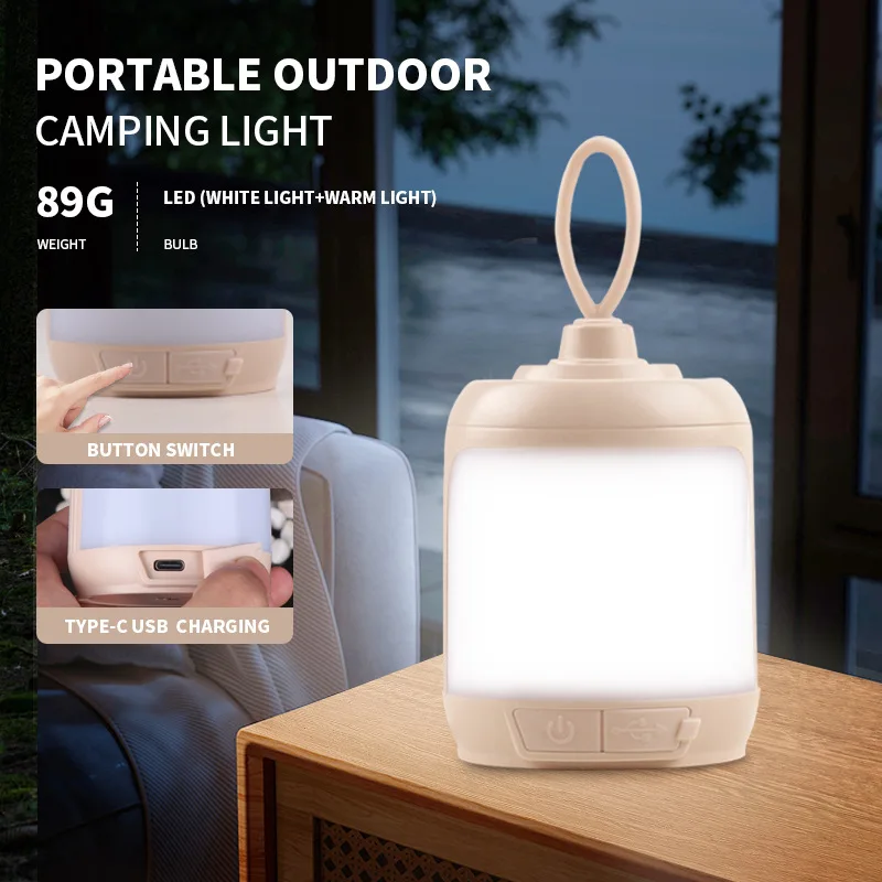 2PACK Portable Camping Lantern Type-C Rechargeable Tent Light IPX4 Waterproof 4 Mode Dimming Tent Light Warm Reading Night Light