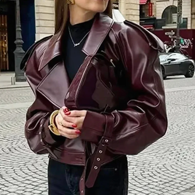 Jaquetas bomber de couro falso para mulheres moda jaqueta cortada vintage mulher streetwear outerwears manga longa jaqueta feminina casacos