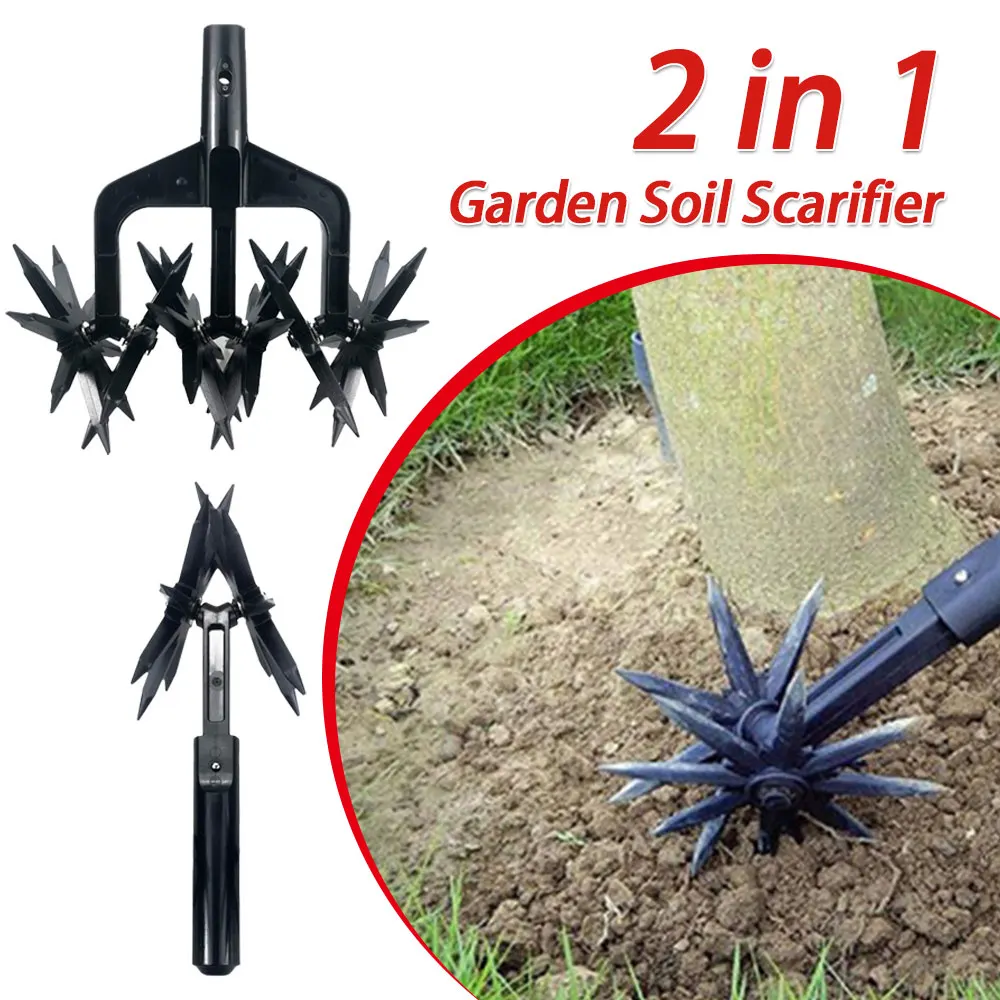 

2 in 1 Garden Aerator Garden Soil Scarifier Gardening Rotary Tiller Rotary Cultivator Tool Soil Plowing Tool for Garden