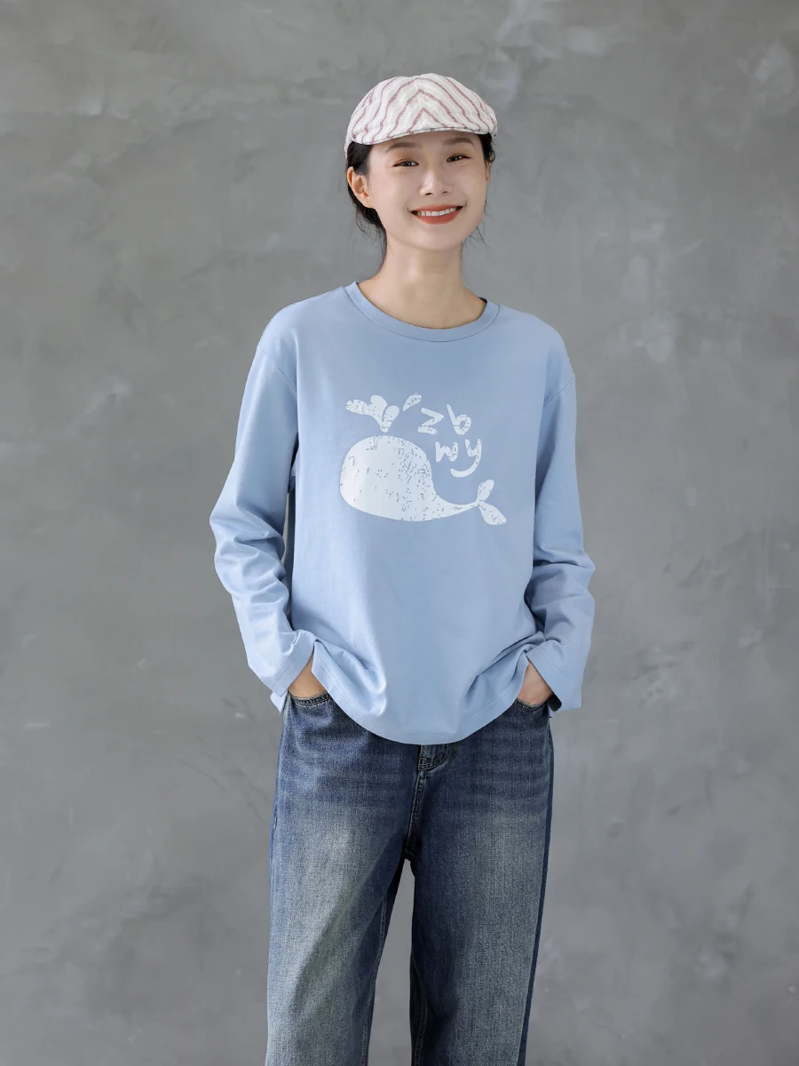 

Оригинальный дизайн Oceanic We Print, футболка из чистого хлопка с длинными рукавами, разноцветная, свободного кроя, женская, повседневная, весенняя, модная