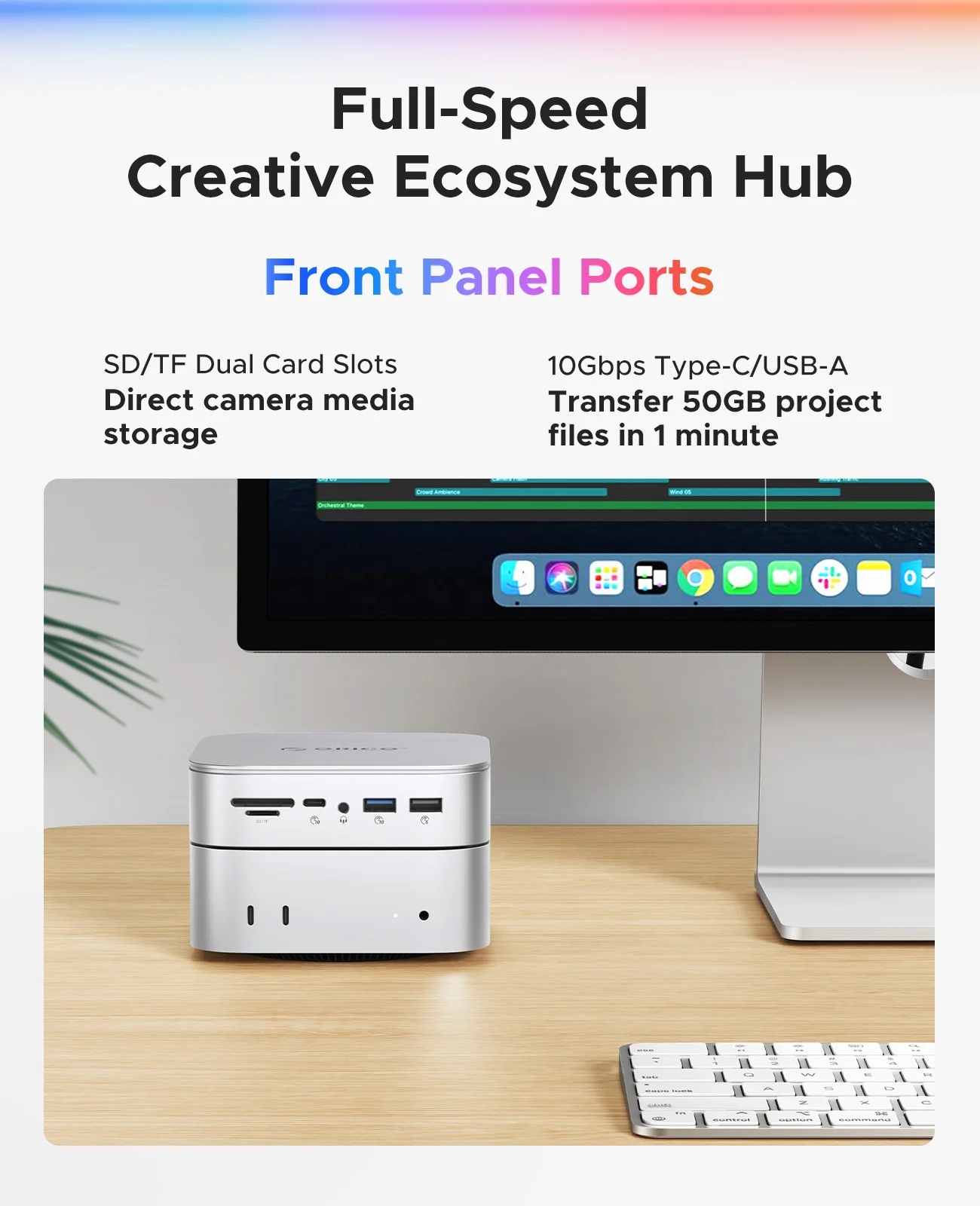 ORICO 10 Gbit/s Dockingstation Dual M.2 SSD Gehäuse Hub 4K60Hz-HDMI PD60W Offline-Klon-Erweiterung mit Lüfter für Mac Mini
