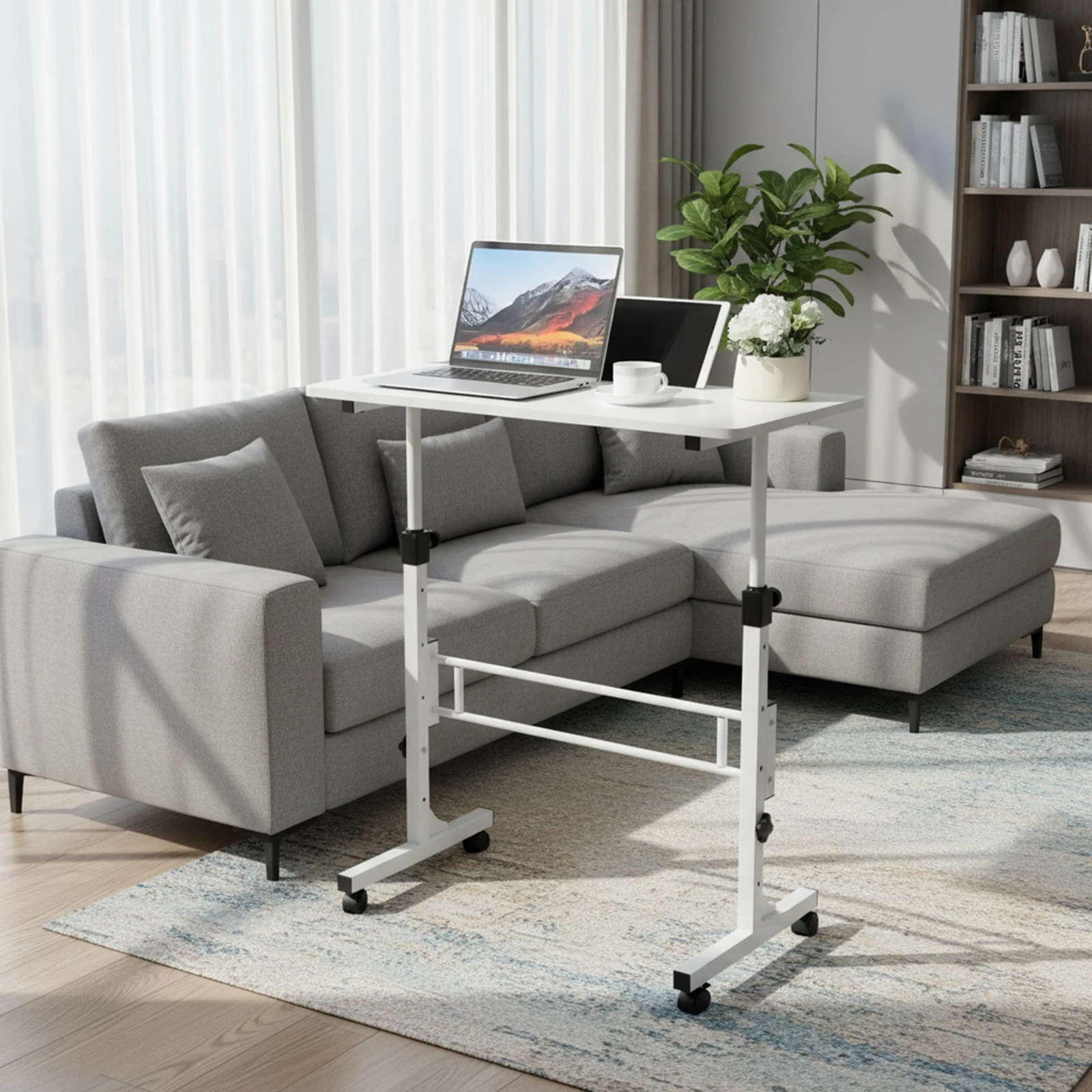 

Portable Laptop Desk Adjustable Height Rolling Desk with Wheels for Home Office