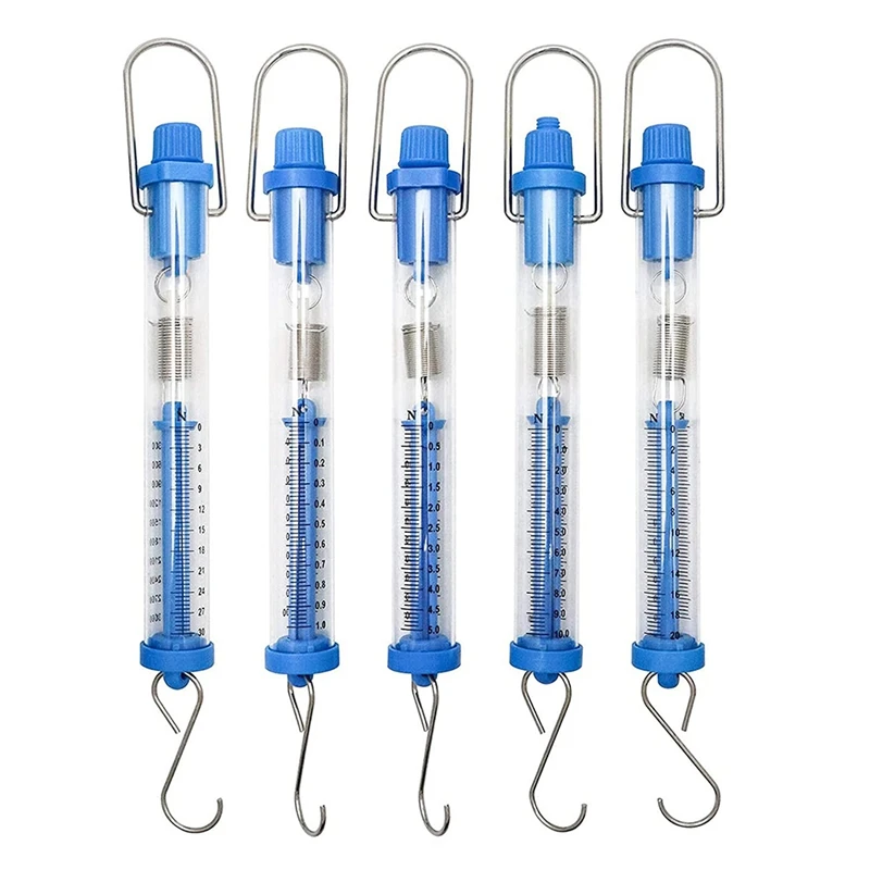 Spring Balance Hanging Spring Scale Set- Transparent Plastic Tubular Spring Scale For Science (2.5N, 5N, 10N, 20N, 30N)