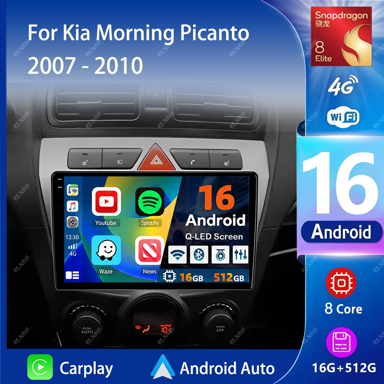 Android 16 Carplay Auto 2K Screen Car Radio BT Multimedia Video Player For Kia Morning Picanto 2007 - 2010 2din Autoradio Stereo