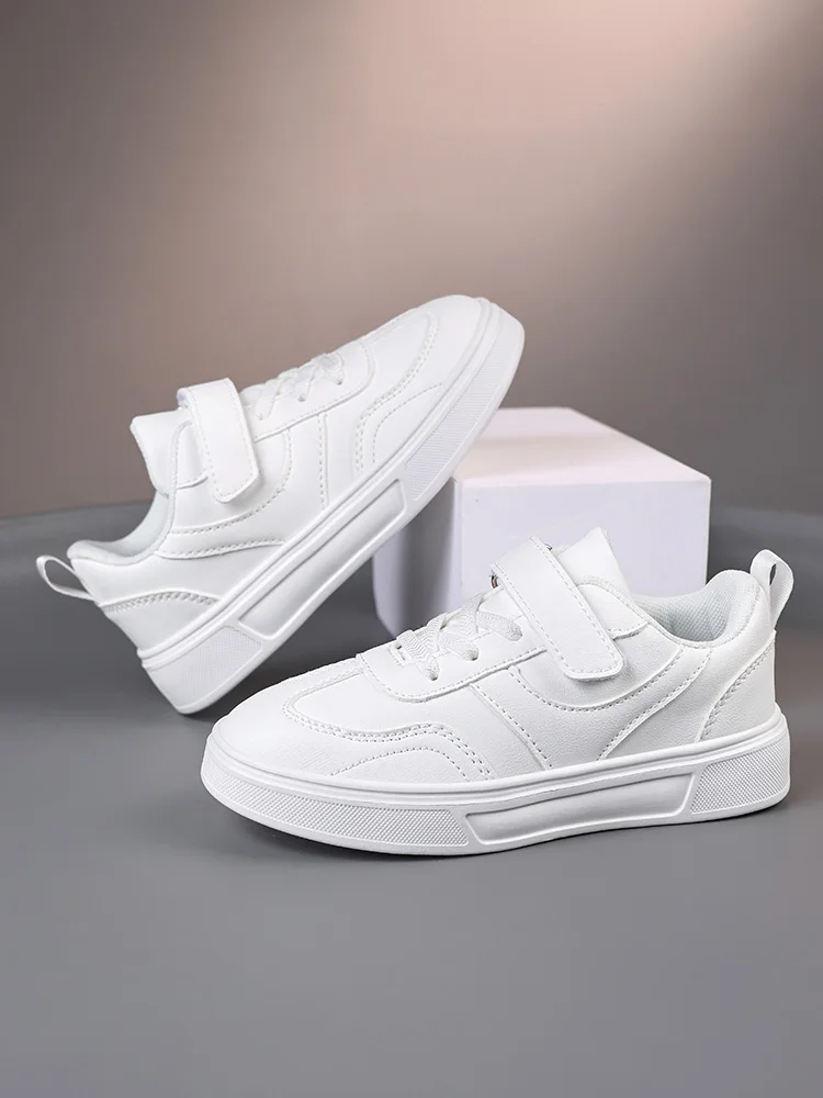 Children's sports shoes for boys and girls, PU leather Velcro running shoes, lightweight and slip-resistant children's sneakers,