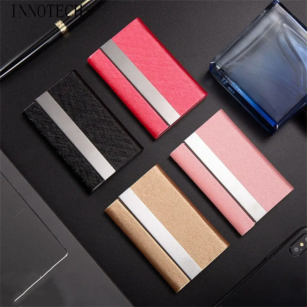 

PU Leather Business Card Case Magnetic Buckle Slim Pocket Name Card Holder Metal Card Organizer ID Case Wallet Credit Card