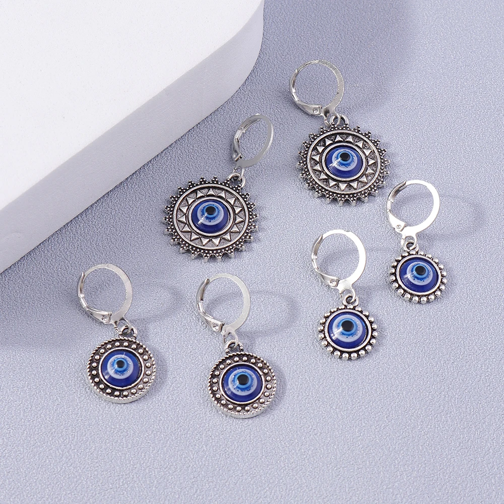 

Vintage Antique Silver Lucky Evil Eyes Dangle Earrings for Women Girls Party Holiday Jewelry Gifts