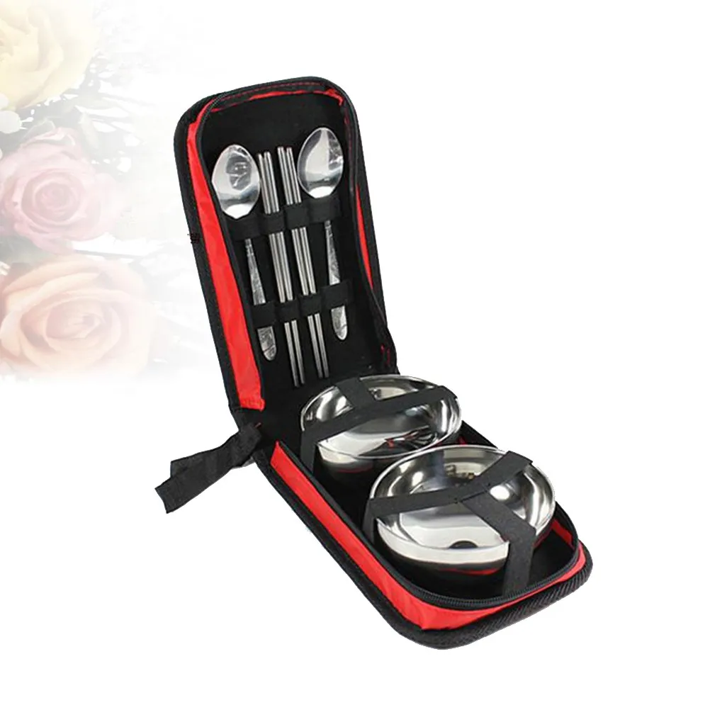 7Pcs Stainless Steel Tableware Set Portable Outdoor Picnic Travel Kit Includes Bowls Chopsticks Storage Bag Eco Friendly Health
