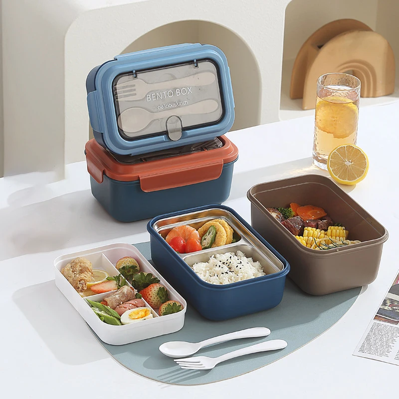 3Compartment Single Double-layer Lunch Box Portable Compartment Fruit Food Microwave Lunch Box With Fork And Spoon Picnic Fresh